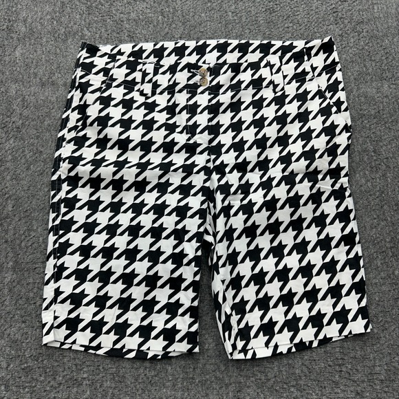 Loudmouth Golf Pants - Loudmouth Shorts Womens 6 Bermuda Houndstooth Golf Wild Athleisure Black White